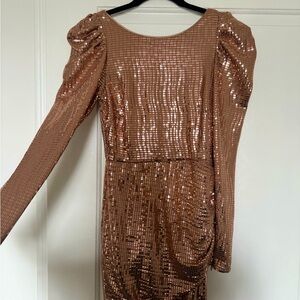 Aqua Sequin Rose Gold Mini Dress in Size S